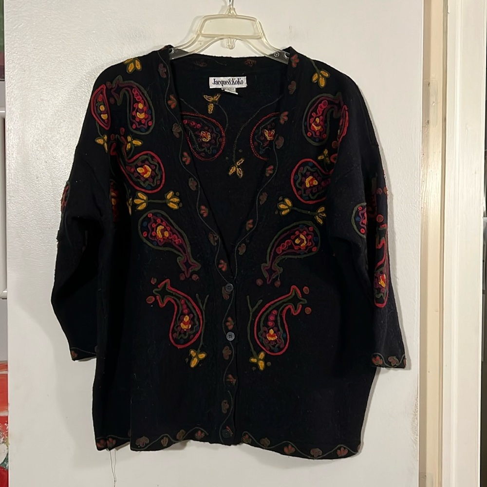 Jacque & Koko black w/embroidery detail cardigan